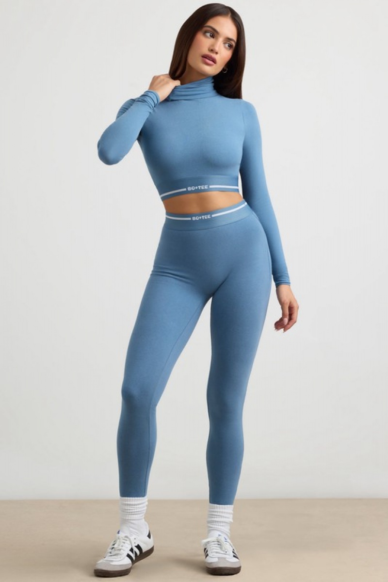 Grey Blue Women's Bo And Tee High-Waist Leggings | 42567-RJQU