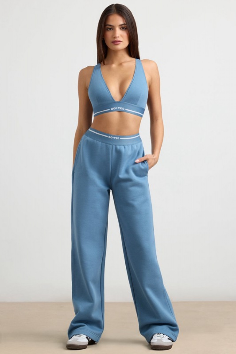 Grey Blue Women's Bo And Tee High-Waist Straight-Leg Joggers | 48560-SMTO