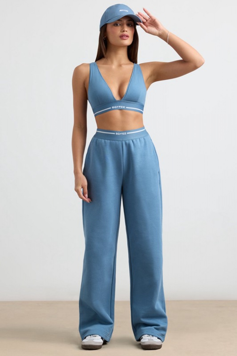 Grey Blue Women's Bo And Tee High-Waist Straight-Leg Joggers | 48560-SMTO