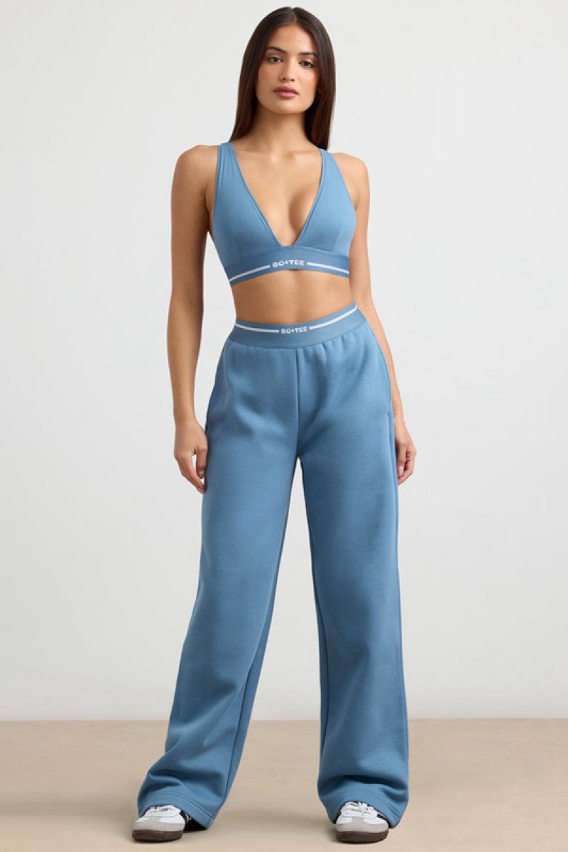 Grey Blue Women's Bo And Tee Petite High-Waist Straight-Leg Joggers | 71368-MRPL