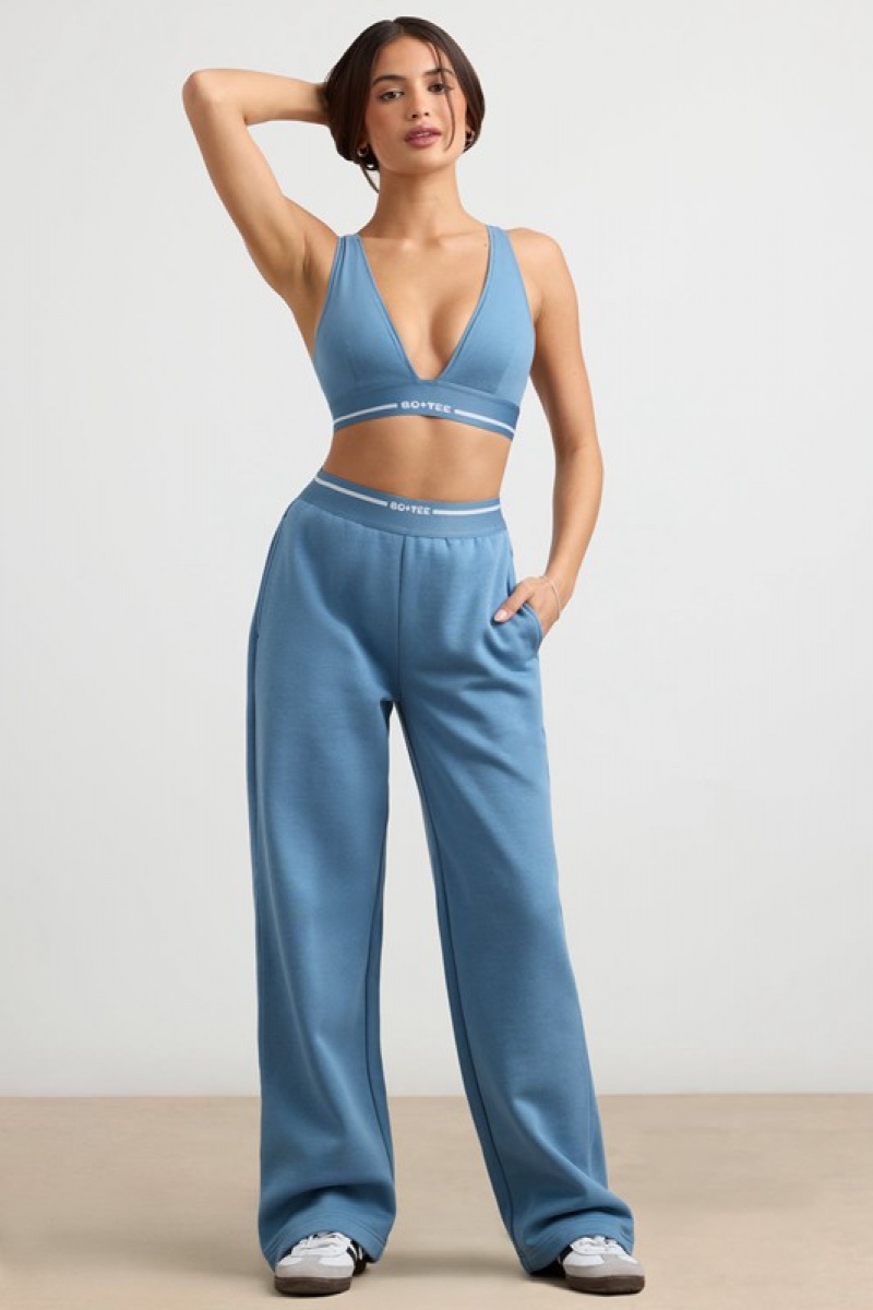 Grey Blue Women's Bo And Tee Petite High-Waist Straight-Leg Joggers | 71368-MRPL