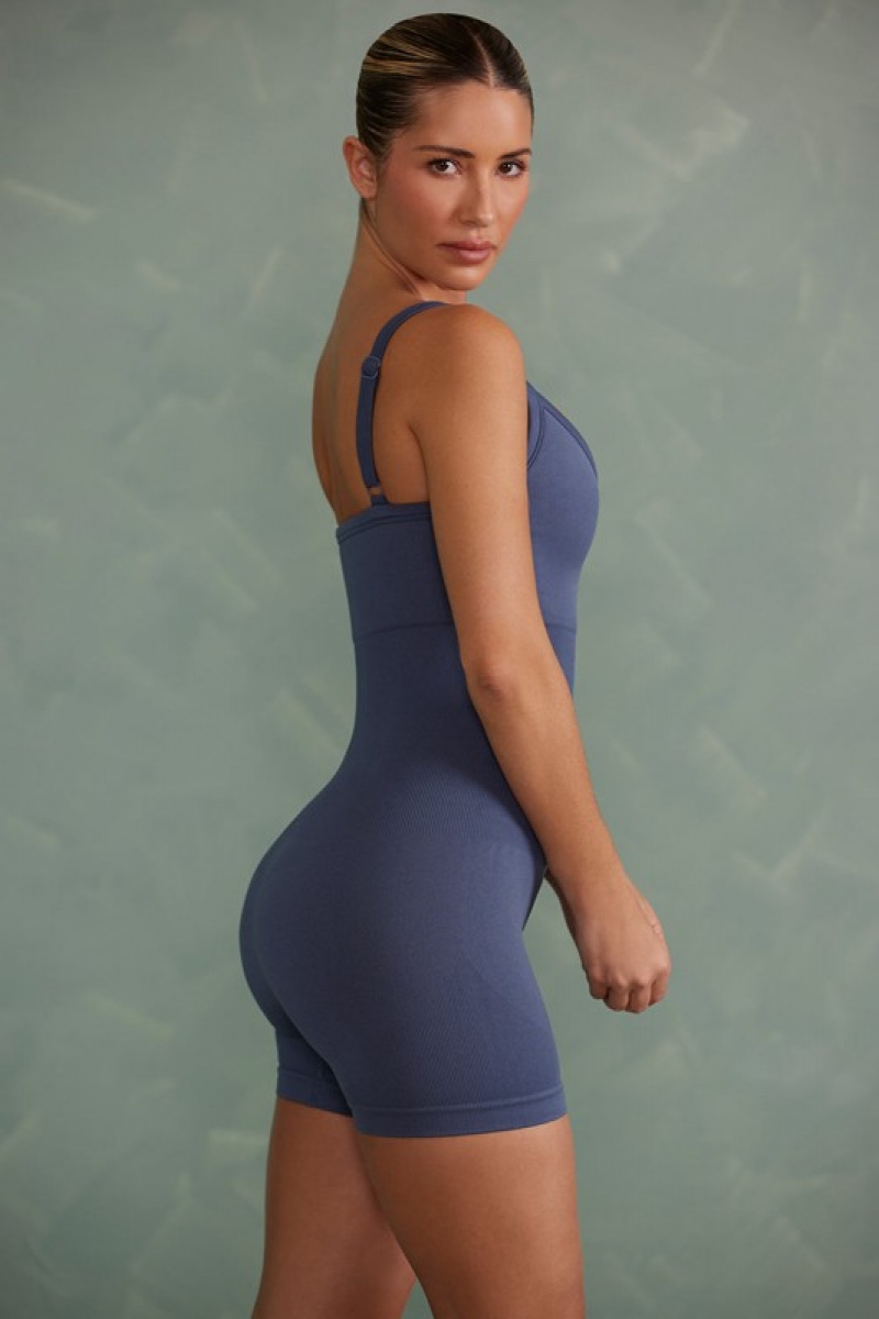 Grey Blue Women's Bo And Tee Super Sculpt Unitard | 25176-EGLS