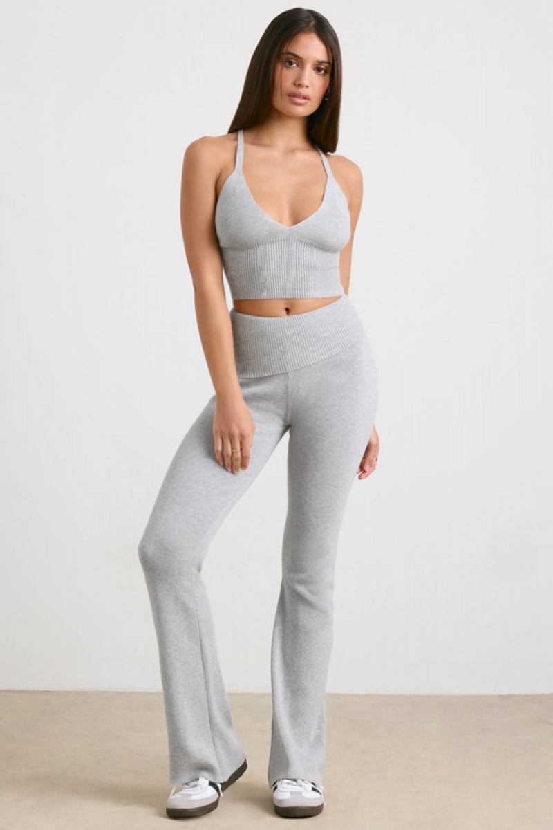 Grey Women's Bo And Tee Chunky Knit Kick Flare Trousers | 04358-FSYB