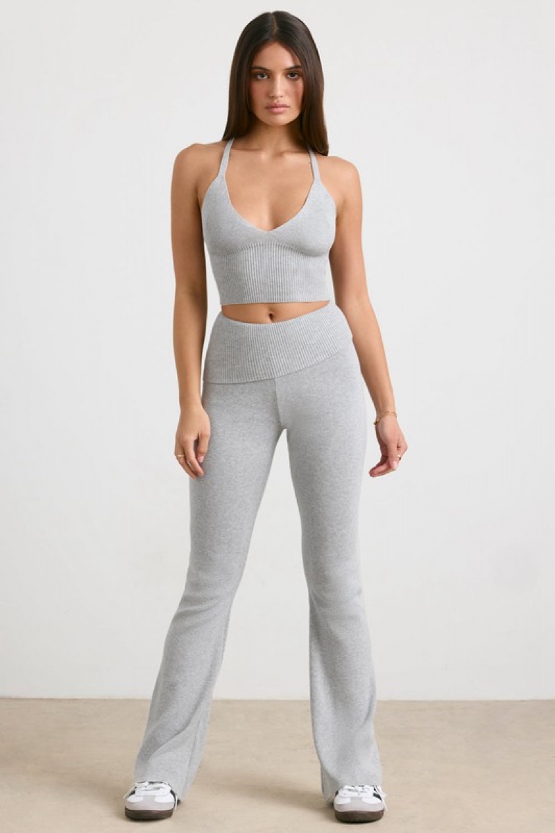 Grey Women's Bo And Tee Chunky Knit Kick Flare Trousers | 04358-FSYB