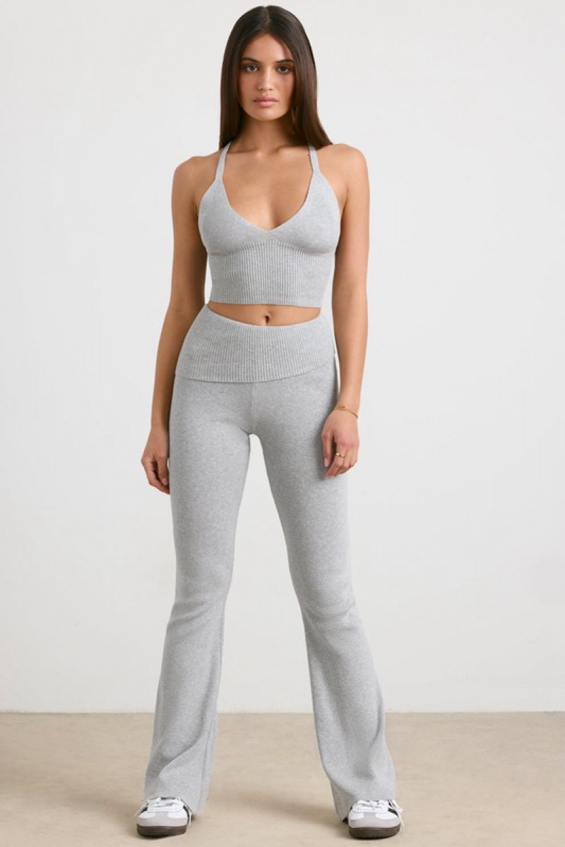 Grey Women's Bo And Tee Chunky Knit Kick Flare Trousers | 04358-FSYB