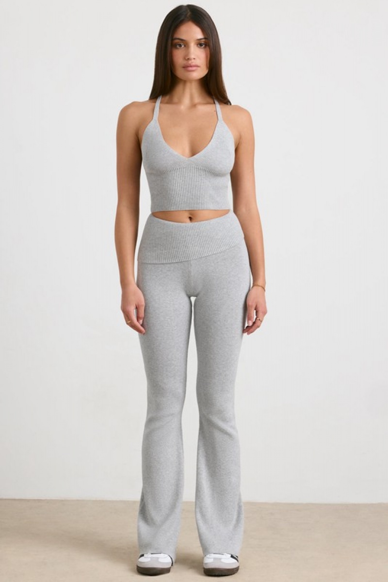 Grey Women's Bo And Tee Chunky Knit Kick Flare Trousers | 04358-FSYB