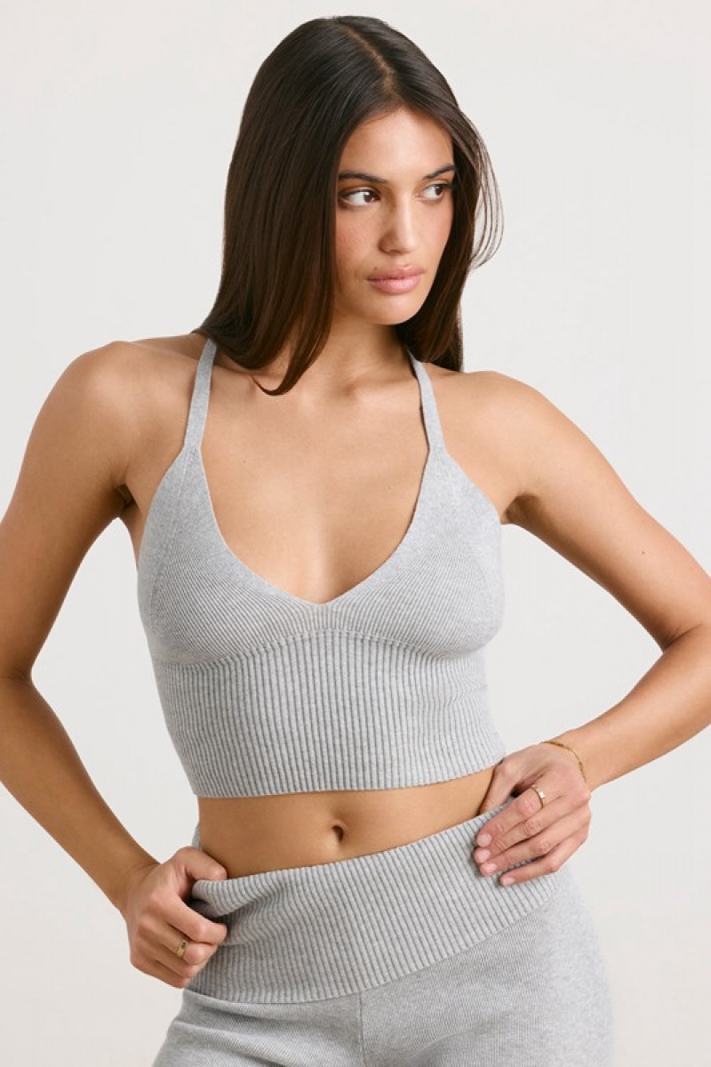 Grey Women's Bo And Tee Chunky Knit Tank Top | 38671-MVKQ