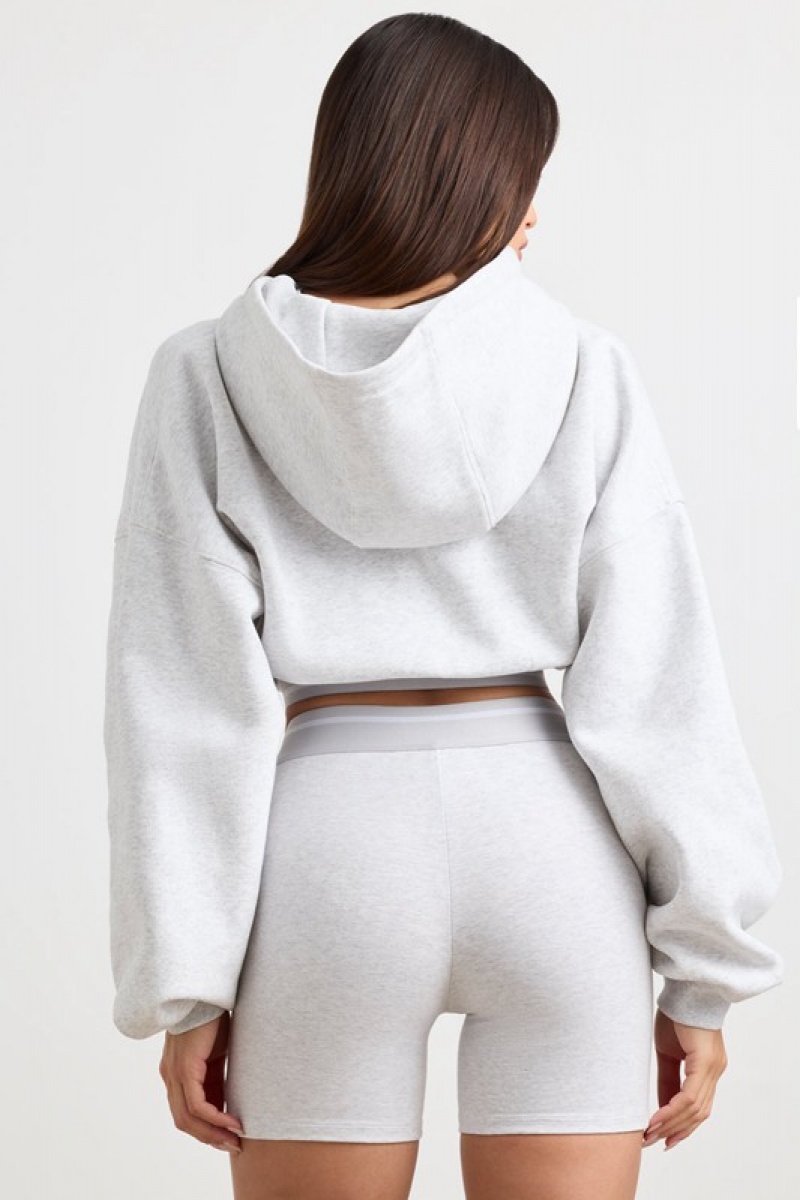 Grey Women's Bo And Tee Cropped Hoodie | 23791-DQMB