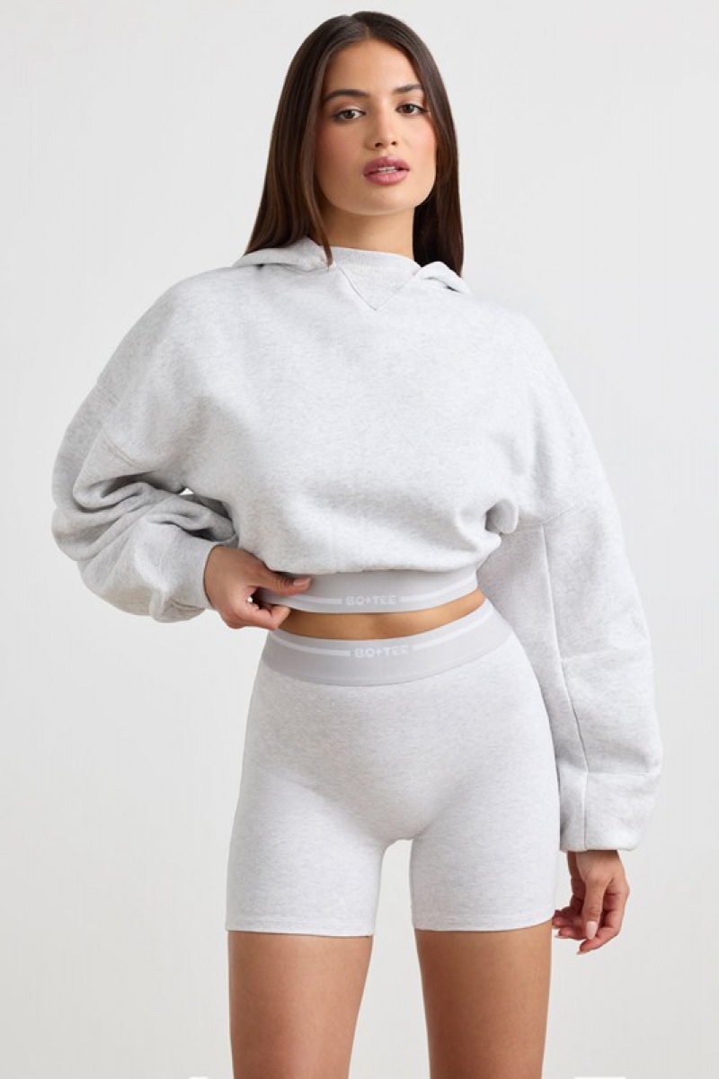 Grey Women's Bo And Tee Cropped Hoodie | 23791-DQMB