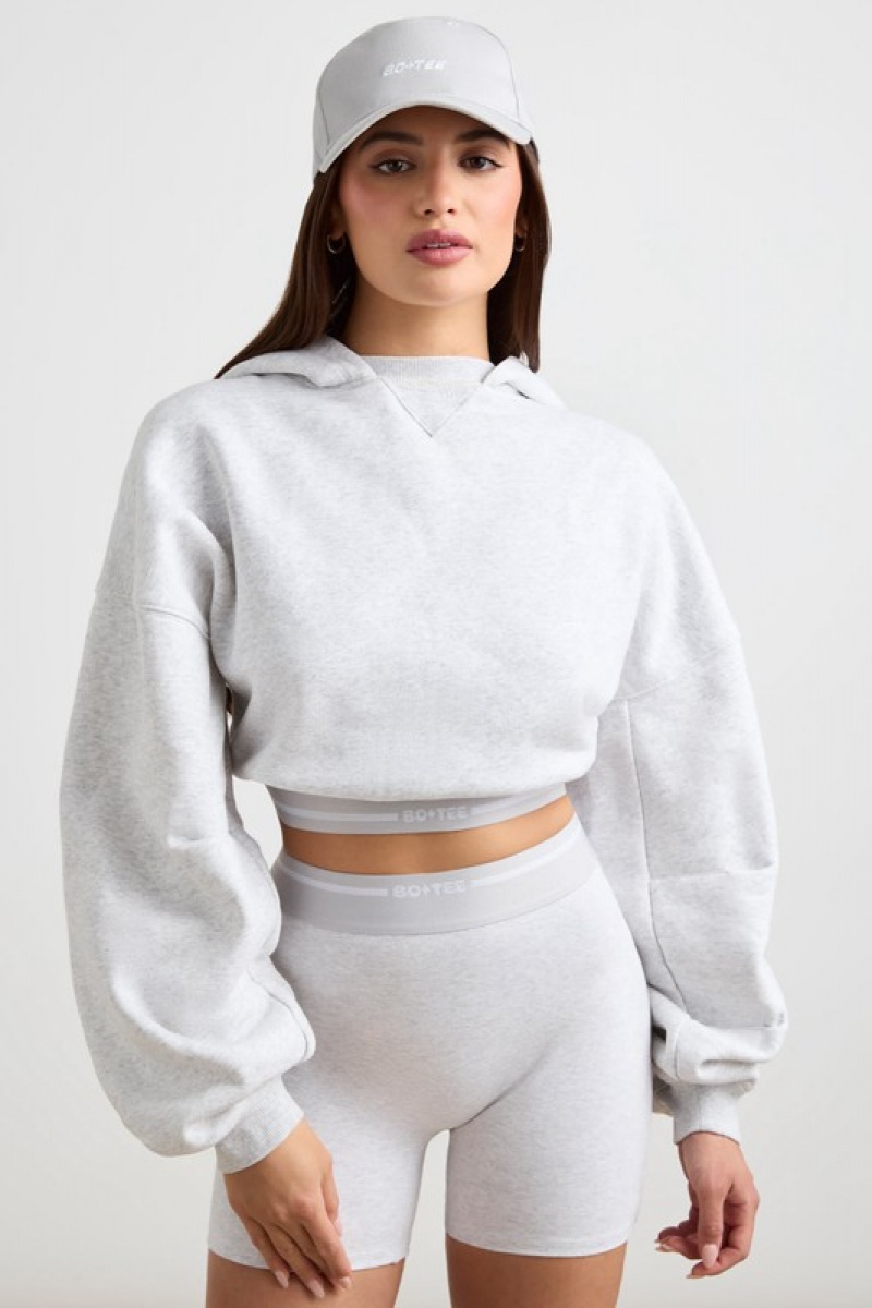 Grey Women's Bo And Tee Cropped Hoodie | 23791-DQMB