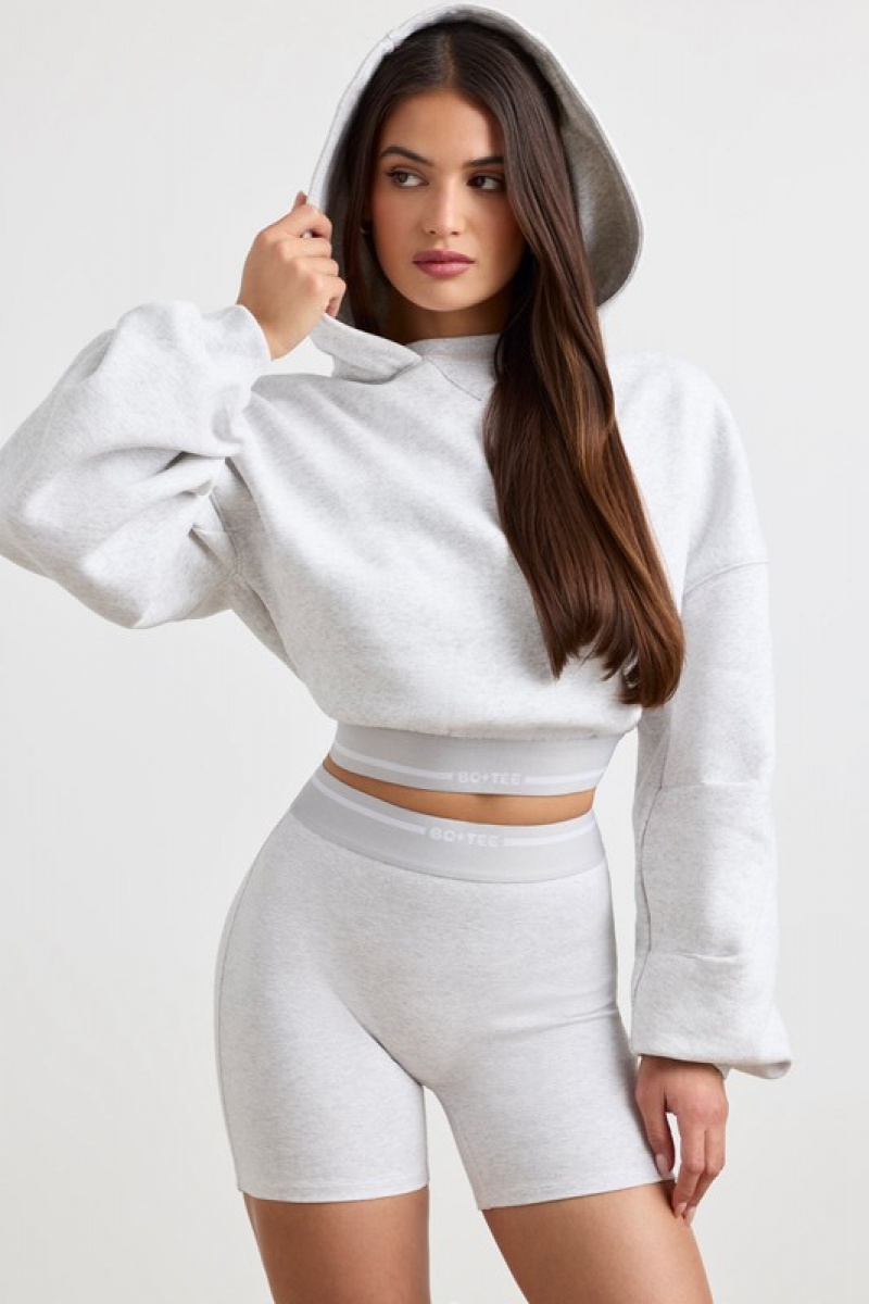 Grey Women's Bo And Tee Cropped Hoodie | 23791-DQMB