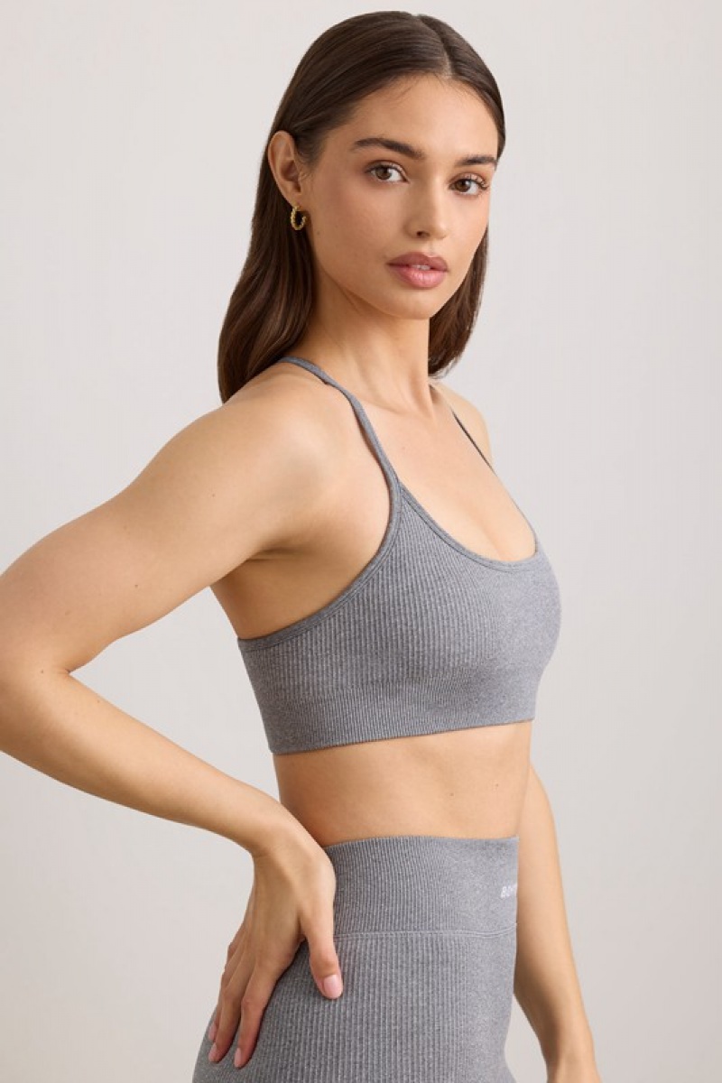 Grey Women's Bo And Tee FlexiRib Scoop Neck Sports Bra | 03718-RFNM