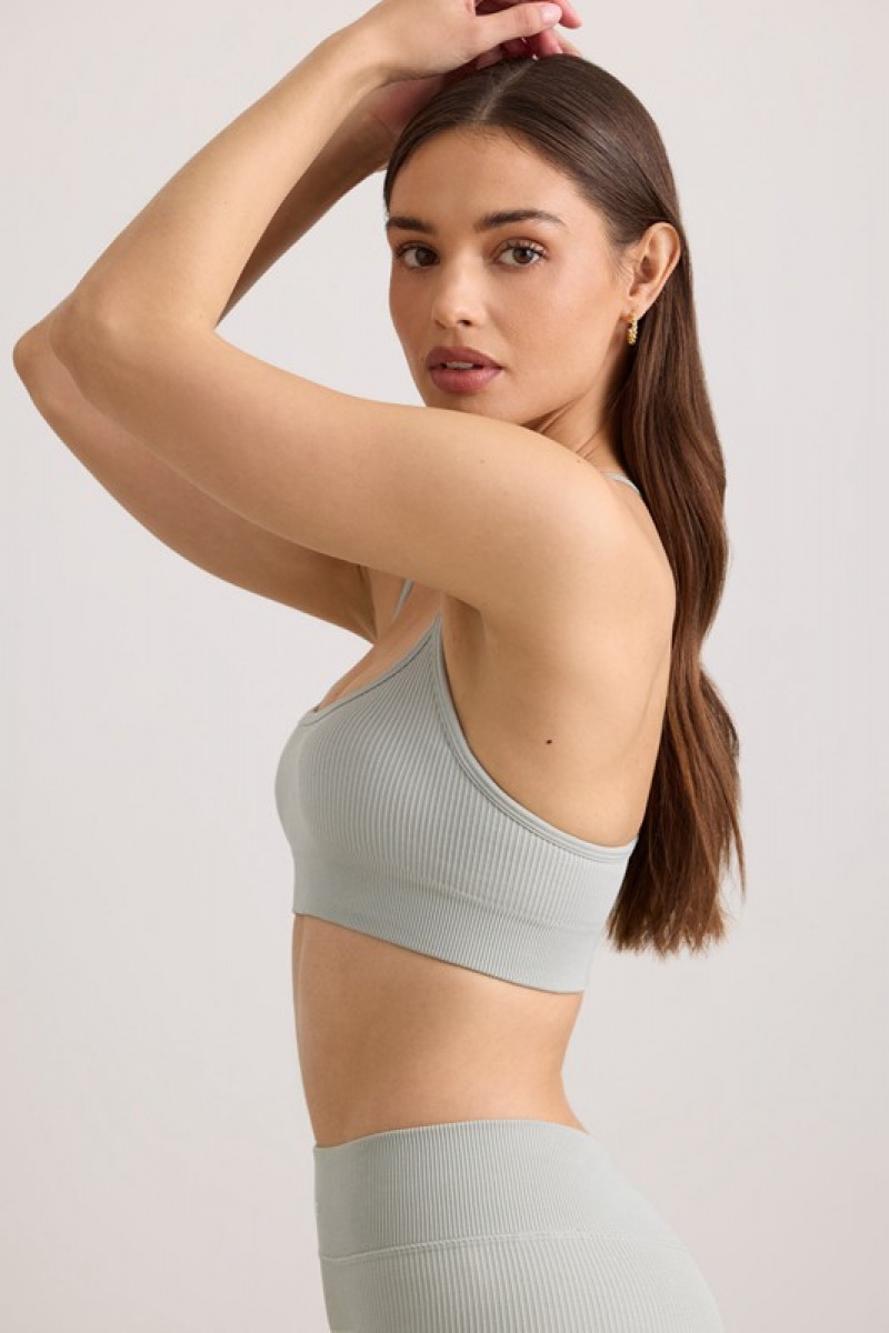 Grey Women's Bo And Tee FlexiRib Scoop Neck Sports Bra | 34026-VNXS