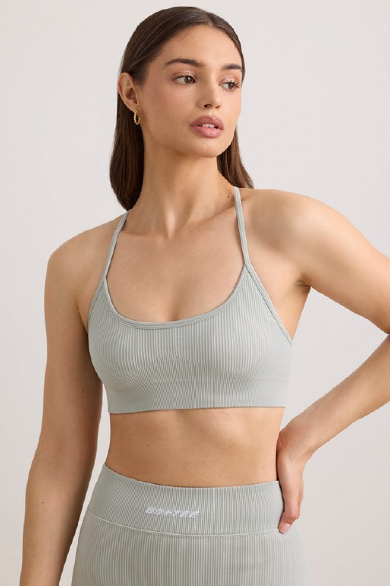 Grey Women's Bo And Tee FlexiRib Scoop Neck Sports Bra | 34026-VNXS