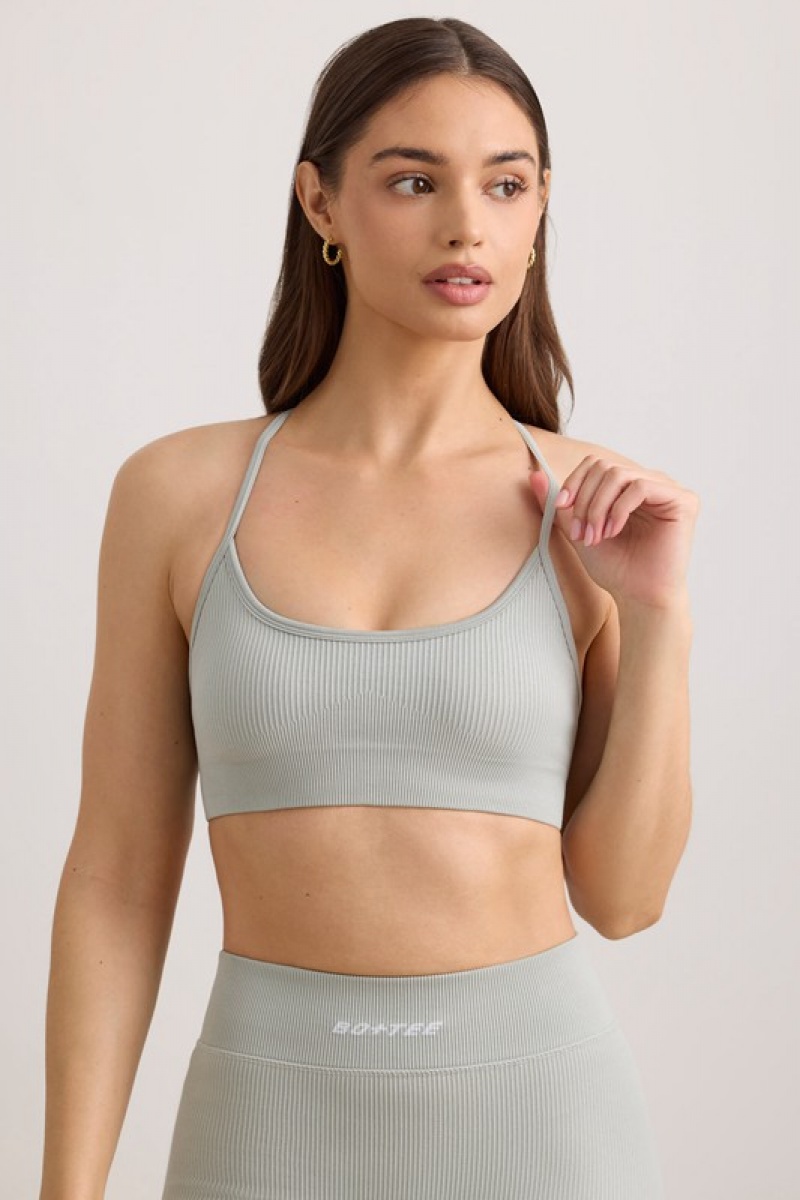 Grey Women's Bo And Tee FlexiRib Scoop Neck Sports Bra | 34026-VNXS