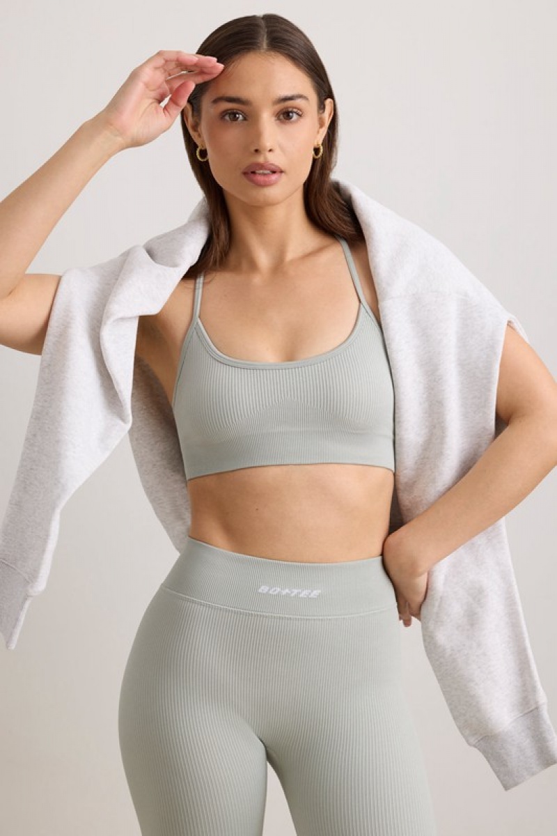 Grey Women's Bo And Tee FlexiRib Scoop Neck Sports Bra | 34026-VNXS