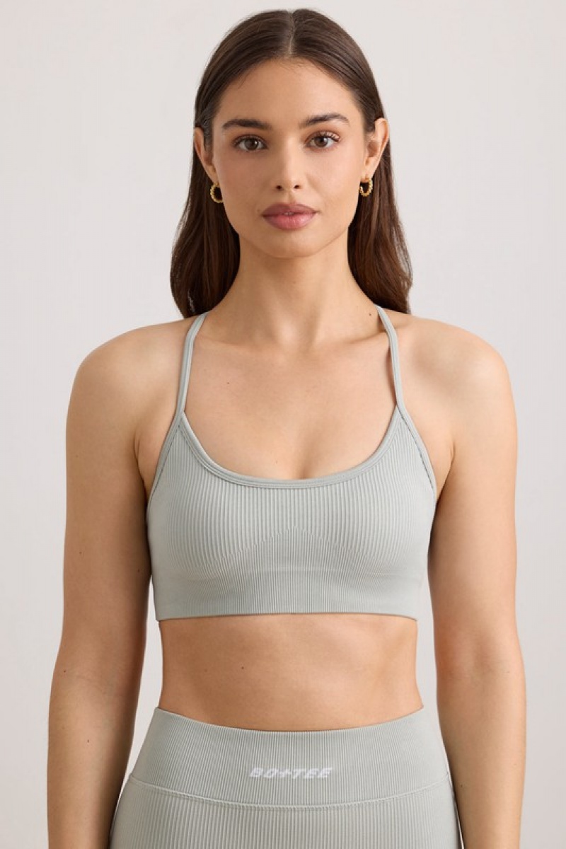 Grey Women\'s Bo And Tee FlexiRib Scoop Neck Sports Bra | 34026-VNXS