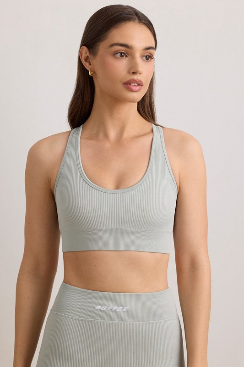 Grey Women's Bo And Tee FlexiRib Wide Strap Sports Bra | 06347-EYZU