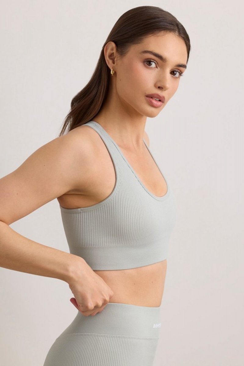 Grey Women's Bo And Tee FlexiRib Wide Strap Sports Bra | 06347-EYZU