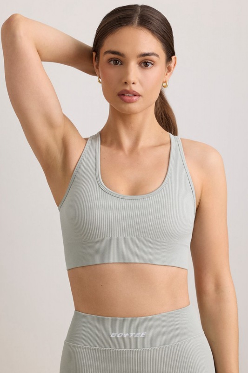 Grey Women's Bo And Tee FlexiRib Wide Strap Sports Bra | 06347-EYZU