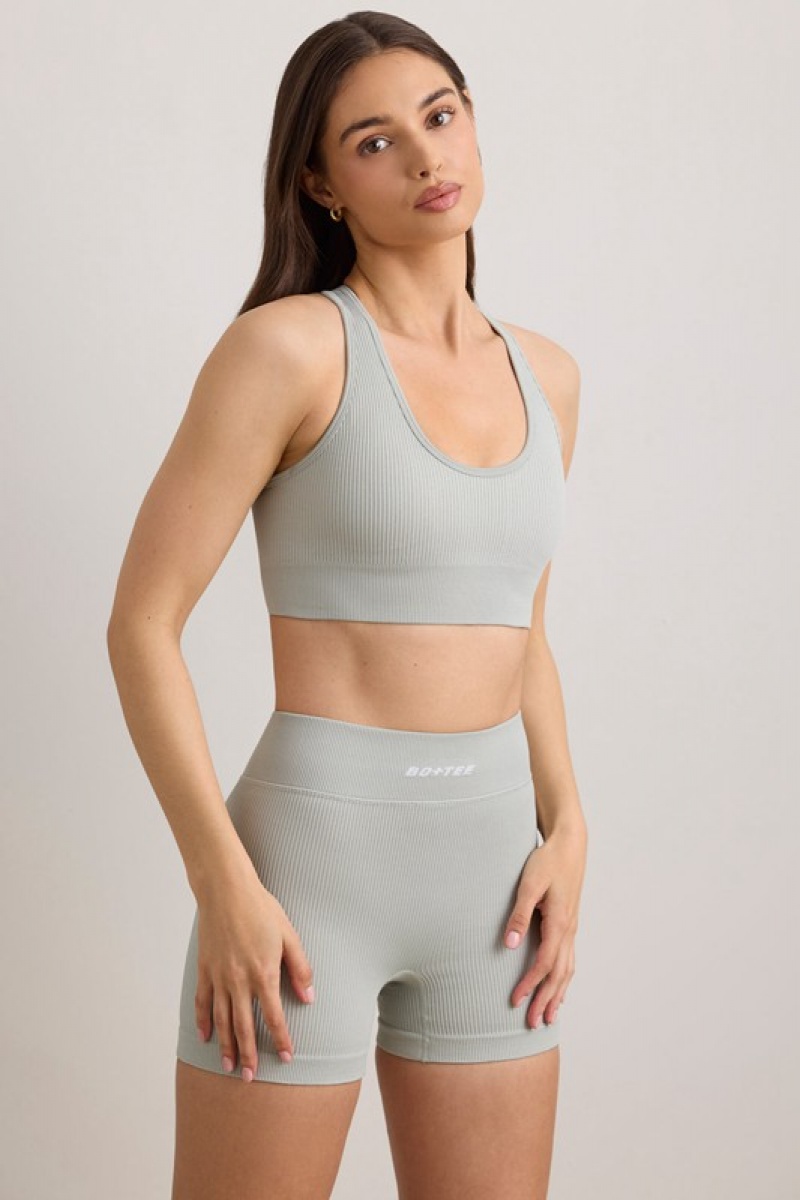 Grey Women's Bo And Tee FlexiRib Wide Strap Sports Bra | 06347-EYZU