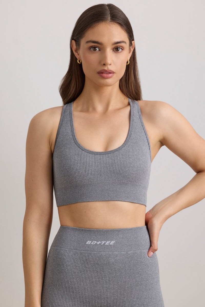 Grey Women's Bo And Tee FlexiRib Wide Strap Sports Bra | 62309-AOQI