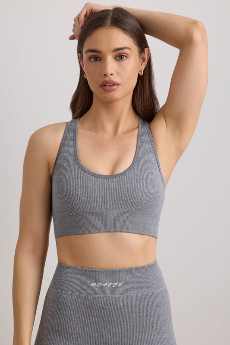 Grey Women's Bo And Tee FlexiRib Wide Strap Sports Bra | 62309-AOQI