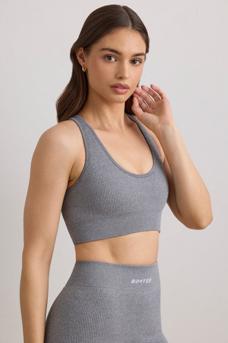 Grey Women's Bo And Tee FlexiRib Wide Strap Sports Bra | 62309-AOQI