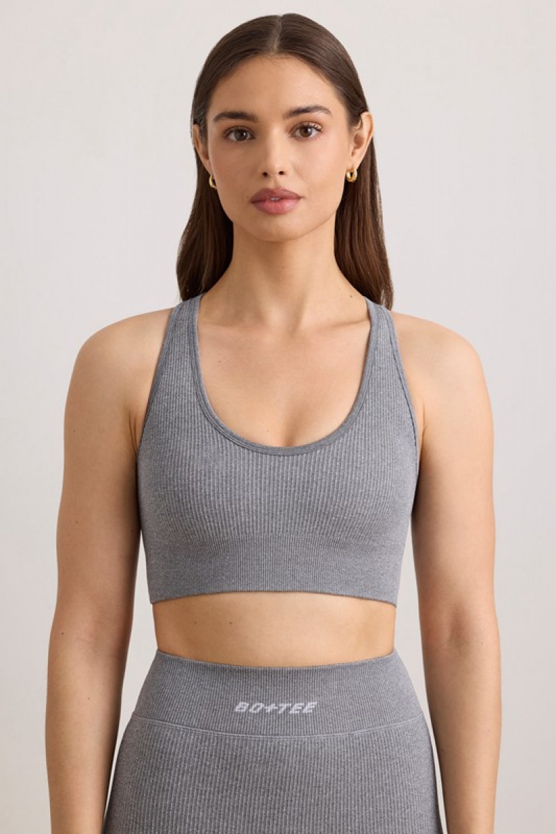 Grey Women's Bo And Tee FlexiRib Wide Strap Sports Bra | 62309-AOQI