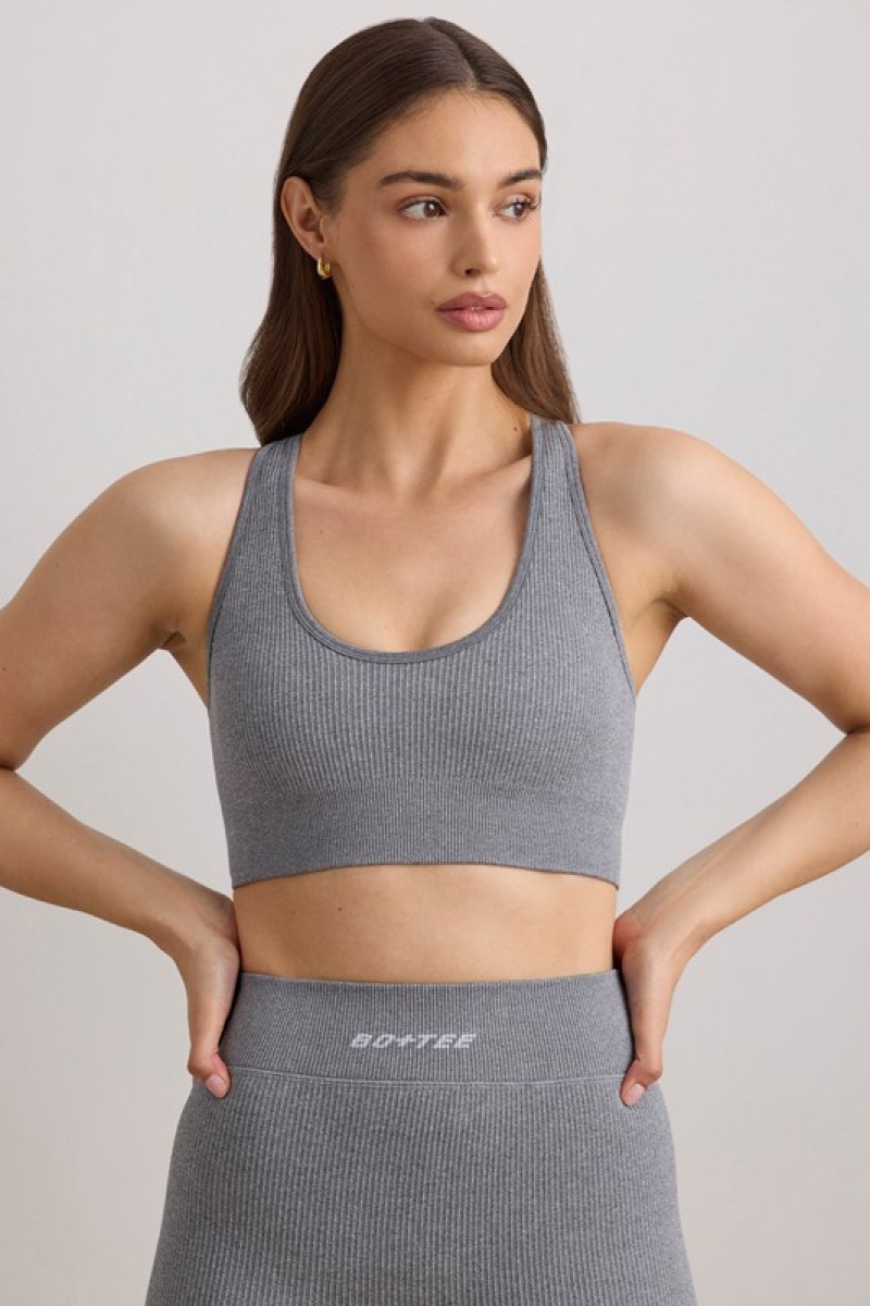 Grey Women's Bo And Tee FlexiRib Wide Strap Sports Bra | 62309-AOQI