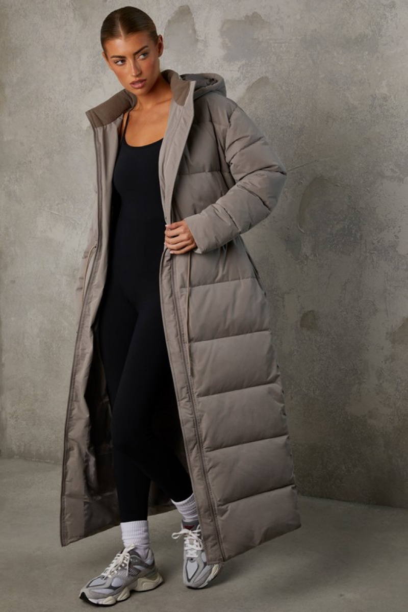 Grey Women's Bo And Tee Full Length Hooded Puffer Coat | 05649-UZLX