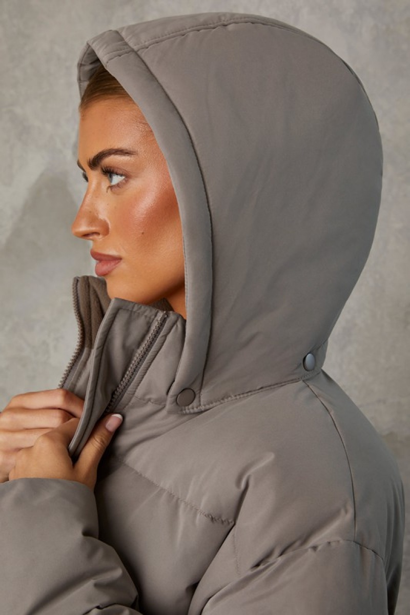 Grey Women's Bo And Tee Full Length Hooded Puffer Coat | 05649-UZLX