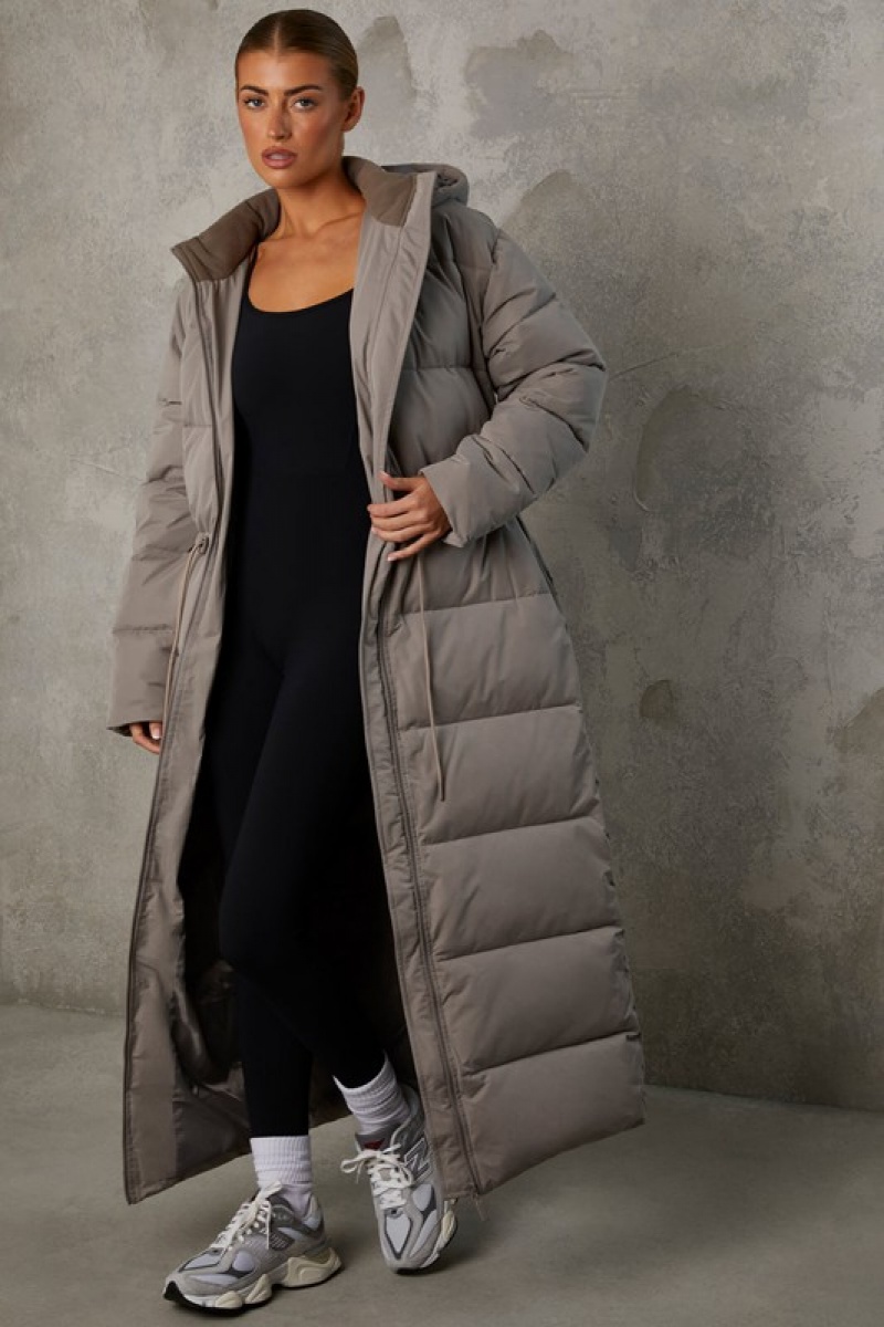 Grey Women\'s Bo And Tee Full Length Hooded Puffer Coat | 05649-UZLX