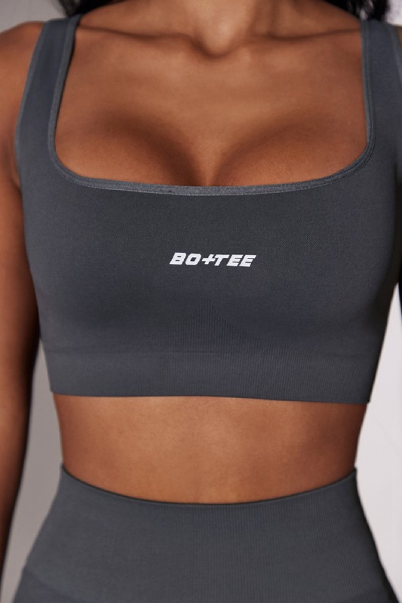 Grey Women's Bo And Tee Open Back Square Neck Sports Bra | 49501-XZVG