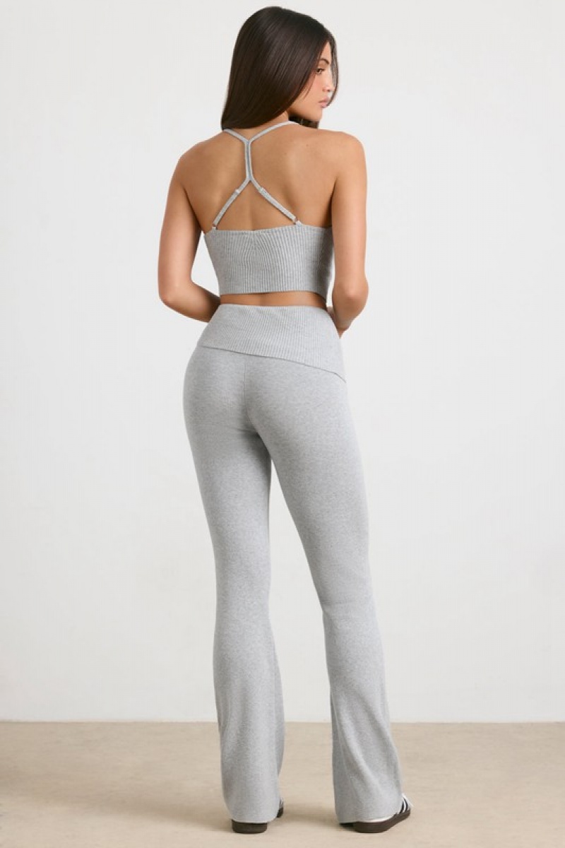 Grey Women's Bo And Tee Petite Chunky Knit Kick Flare Trousers | 92815-LZFB