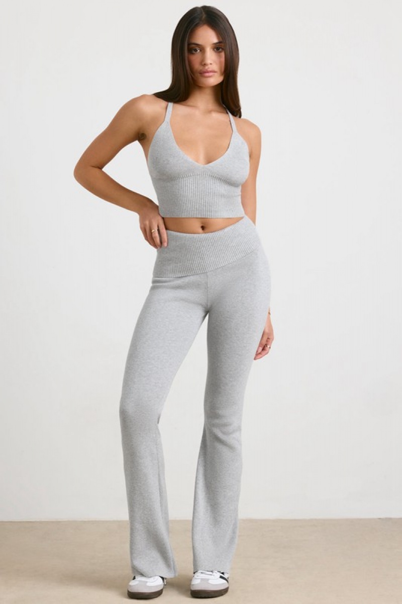 Grey Women\'s Bo And Tee Petite Chunky Knit Kick Flare Trousers | 92815-LZFB