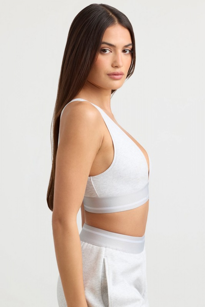 Grey Women's Bo And Tee Plunge-Neck Crop Tops | 58714-VPEQ