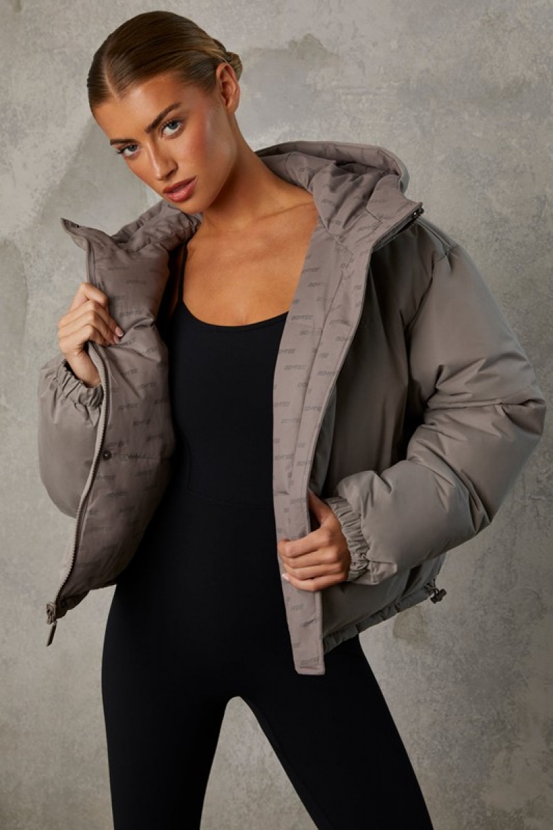 Grey Women's Bo And Tee Reversible Hooded Puffer Jacket | 92173-JFVI