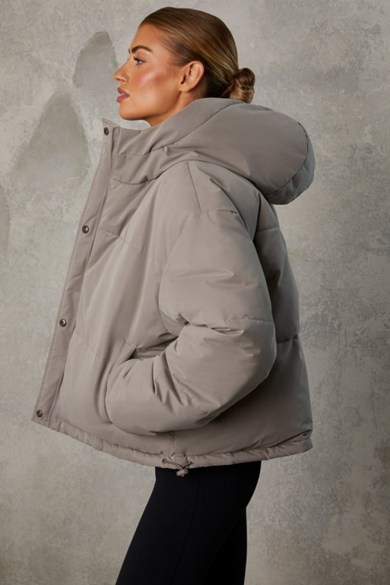 Grey Women's Bo And Tee Reversible Hooded Puffer Jacket | 92173-JFVI