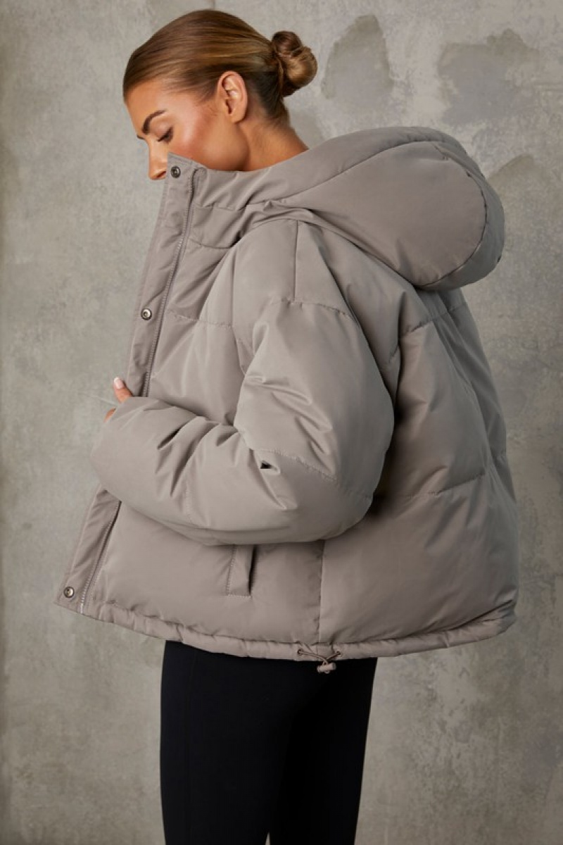 Grey Women's Bo And Tee Reversible Hooded Puffer Jacket | 92173-JFVI