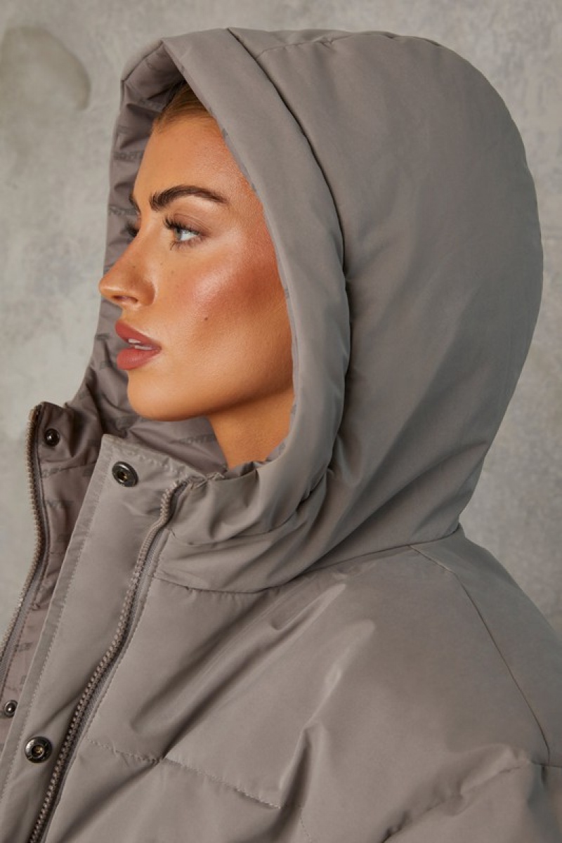 Grey Women's Bo And Tee Reversible Hooded Puffer Jacket | 92173-JFVI