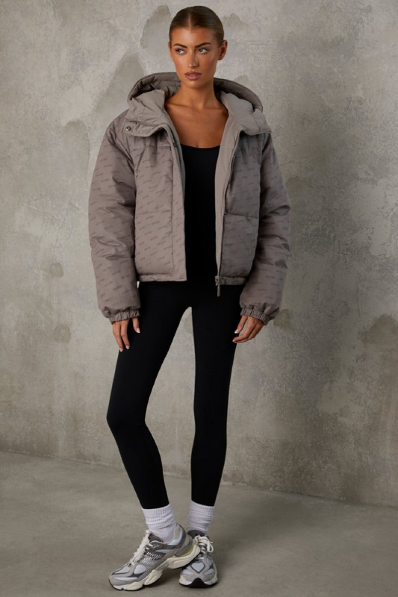 Grey Women's Bo And Tee Reversible Hooded Puffer Jacket | 92173-JFVI