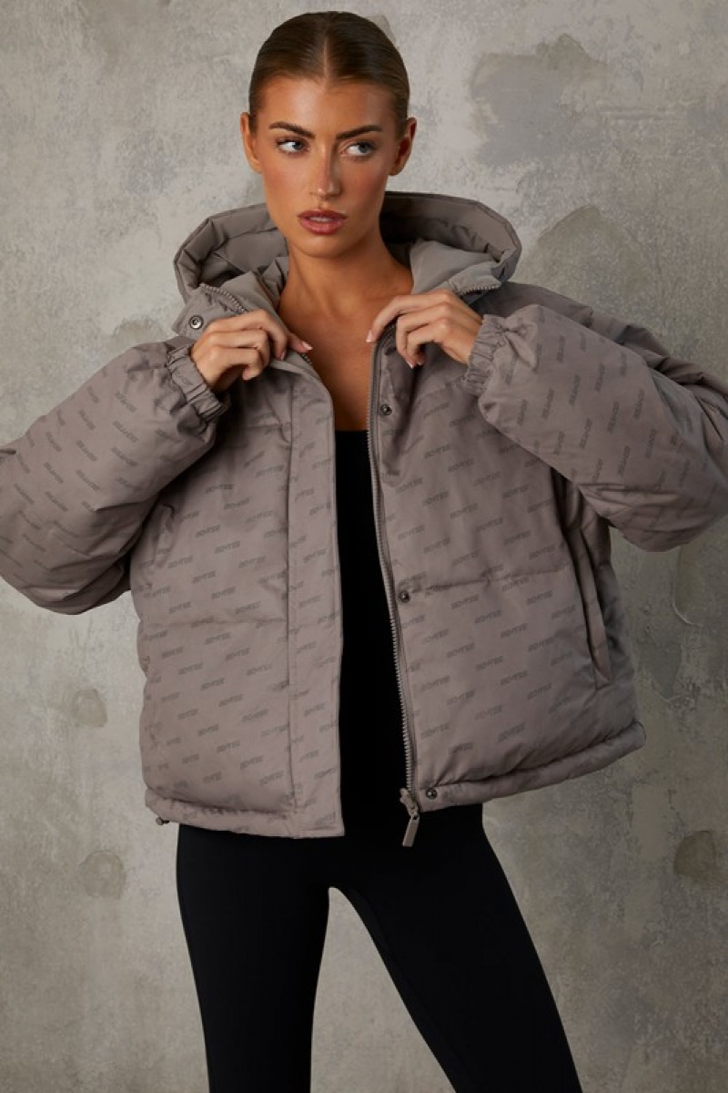 Grey Women's Bo And Tee Reversible Hooded Puffer Jacket | 92173-JFVI