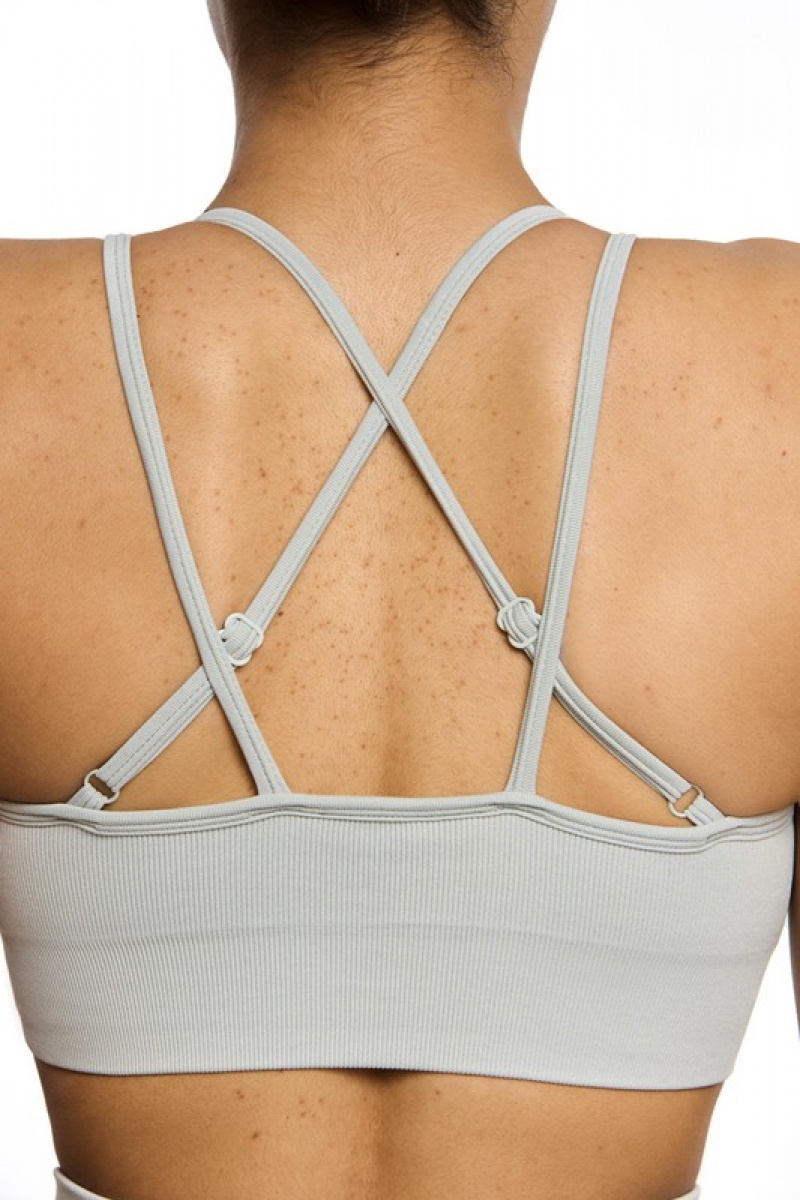 Grey Women's Bo And Tee Seamless Strappy Sports Bra | 47258-ZFDR