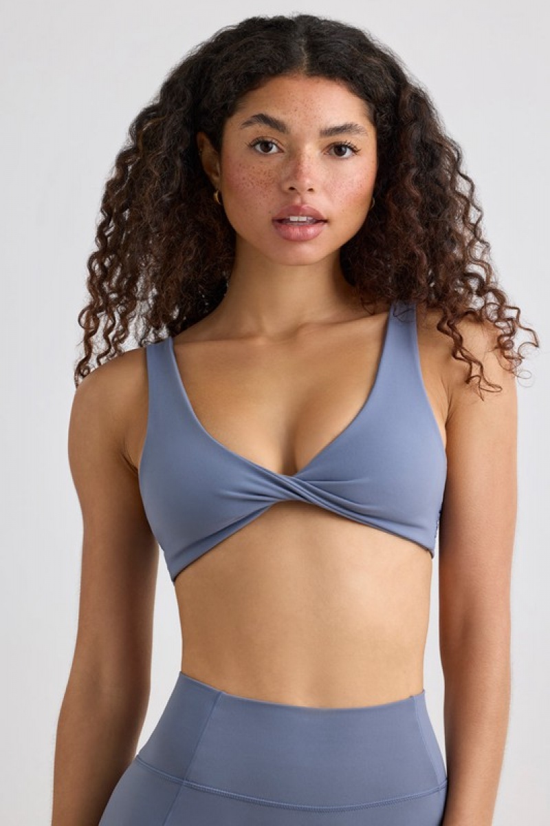 Grey Women\'s Bo And Tee Soft Active V-Neck Sports Bra | 02697-UWGE