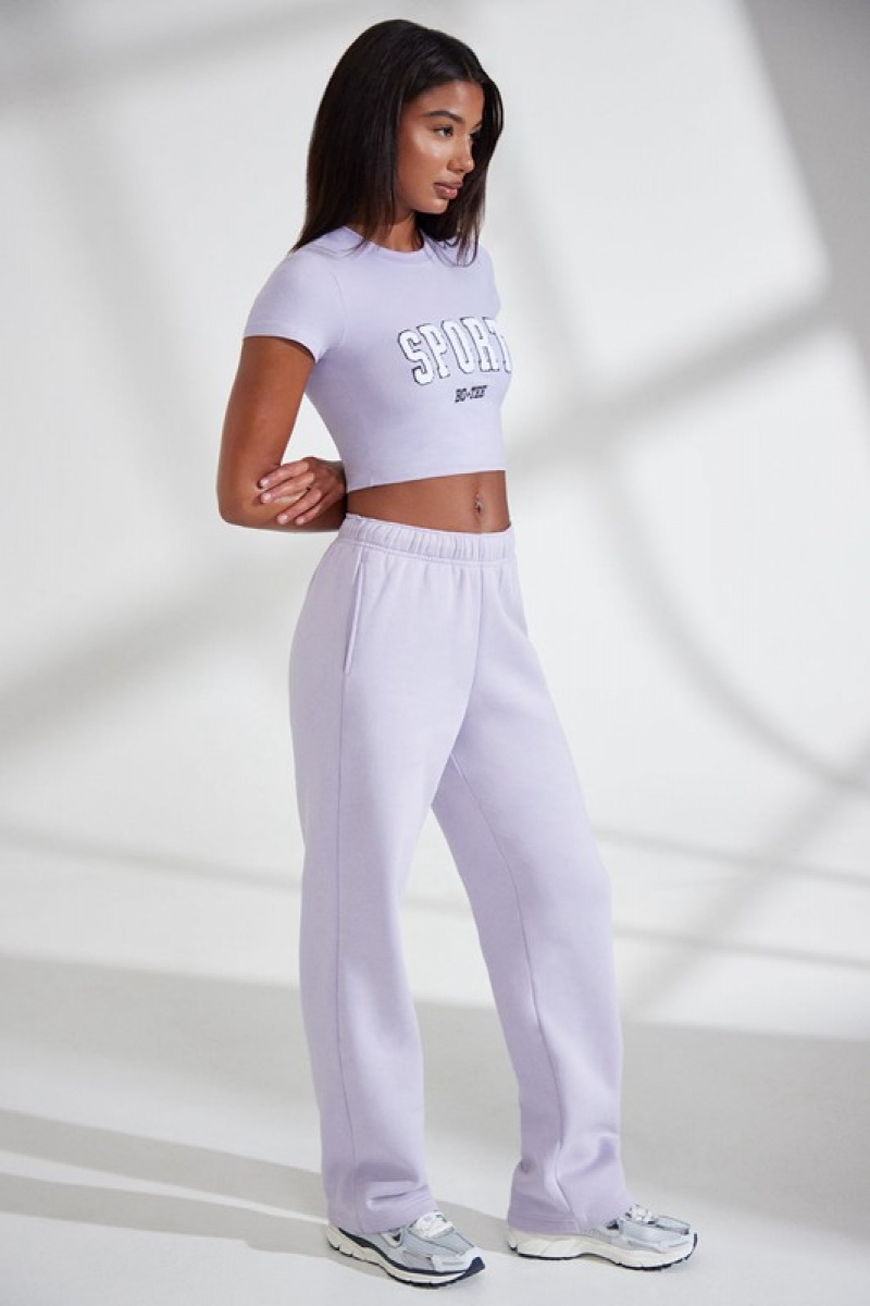 Lavender Women's Bo And Tee Wide Leg Embroidered Back Joggers | 23814-NGBD