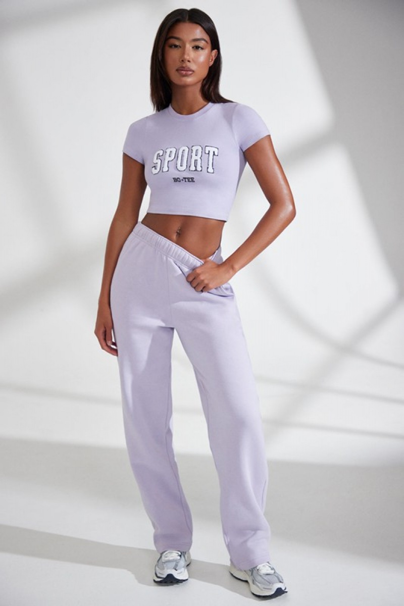 Lavender Women's Bo And Tee Wide Leg Embroidered Back Joggers | 23814-NGBD