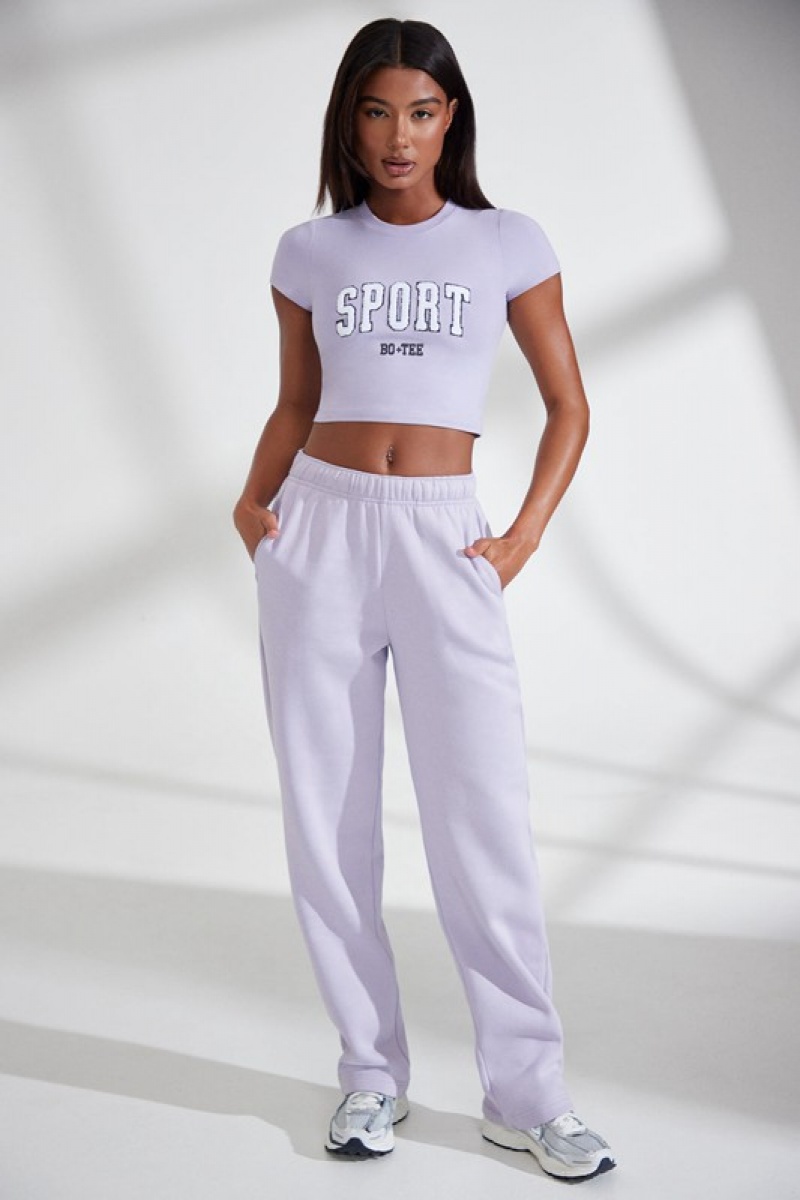 Lavender Women's Bo And Tee Wide Leg Embroidered Back Joggers | 23814-NGBD