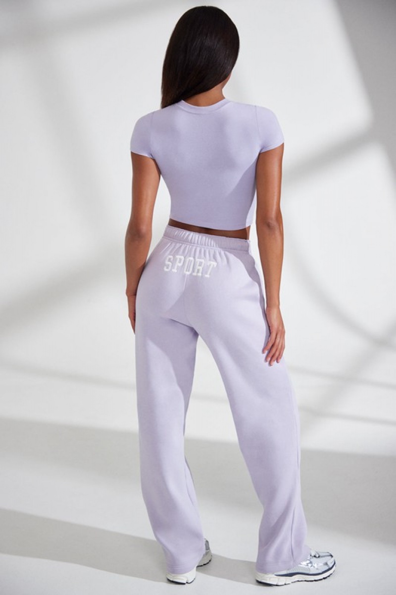 Lavender Women's Bo And Tee Wide Leg Embroidered Back Joggers | 23814-NGBD