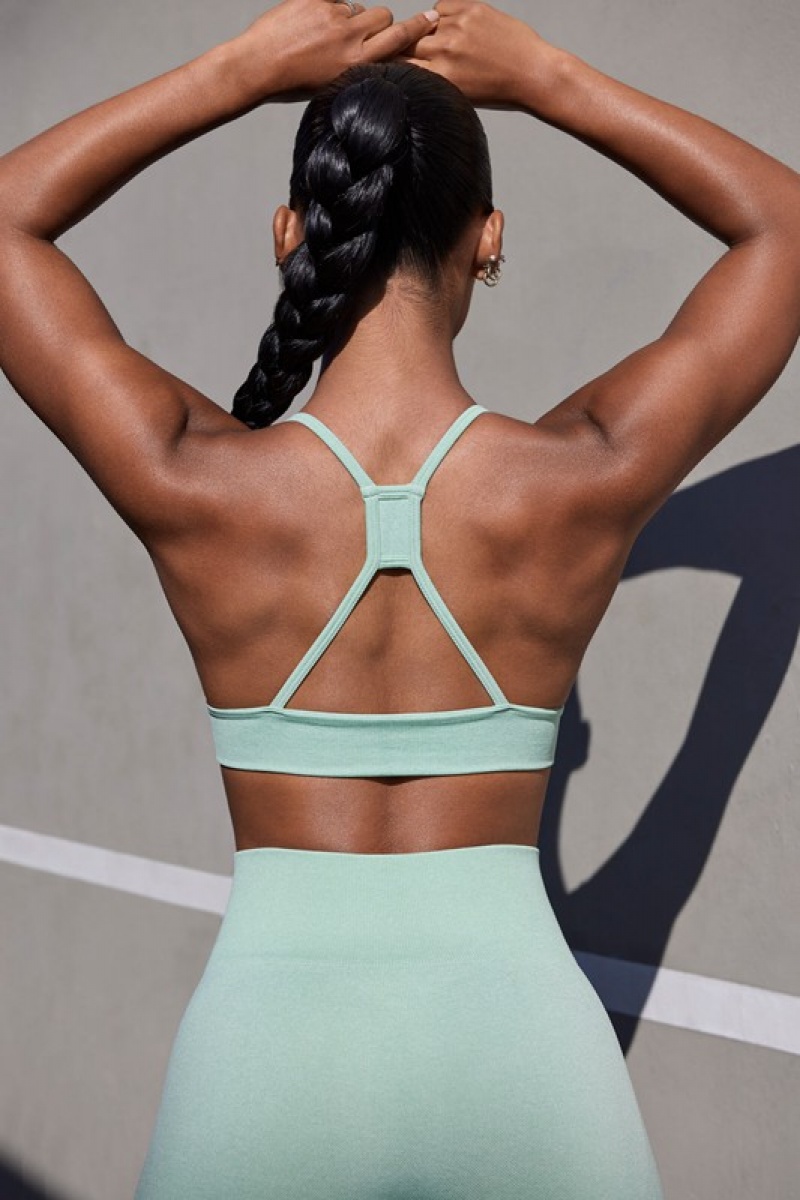 Light Blue Women's Bo And Tee Super Sculpt Seamless Triangle Sports Bra | 01974-FQCY